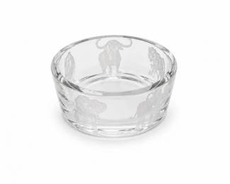 92 VintageCoyleEtchedCrystalWildlifeGlassBowlSigned