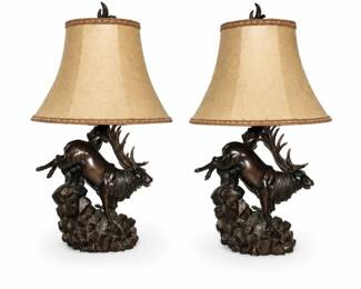 7 BlackForestElkMatesTableLampPairBronzeFinish