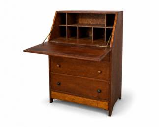 129 VintageWoodSecretaryDeskDropFrontWritingCabinet