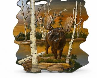 104 HandcraftedMooseIntarsiaWoodWallArtRusticCabinDecor