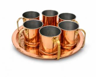 146 VintageCopperMugTrayServingSet