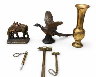 140 VintageBrassDecorToolLotGooseVaseBullMixedSet