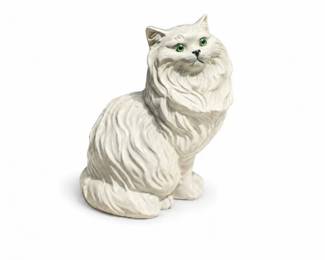 36 VintageWhitePersianCatFigurineGreenEyesCeramic
