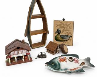 116 RusticCabinDecorFishingCollectiblesLot
