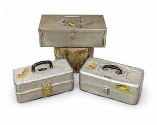 24 VintageUmcoAluminumFishingTackleBoxLotof3USA