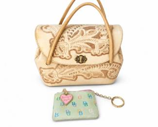 49 VintageTooledLeatherHandbagwithDooneyBourkeCoinPurse