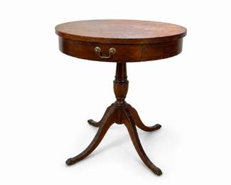 108 VintageRoundDrumTableSingleDrawerPedestalStand