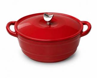 148 VintageRedEnamelCastIronDutchOvenPot
