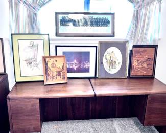 Large vintage solid wood Credenza with matching side table