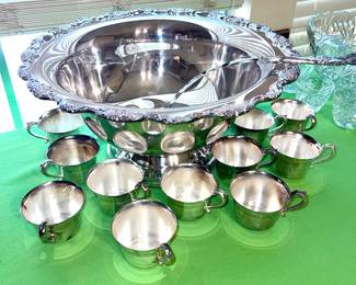 Vintage silver plated punch bowl set with cups