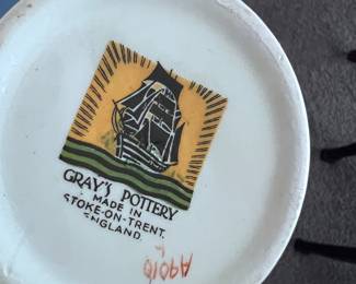 Gray's pottery. Stroke on Trent. Dickens Day Lester Ware with magenta splatter glaze Cup and Bowl set. Made in England.
