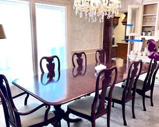 Duncan five large dining table with eight Thompsonville chairs