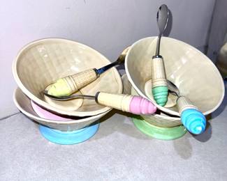 Porcelain ice cream bowls with matching spoons