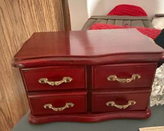 Vintage Wooden Jewelry Box with Mirror and Ballerina