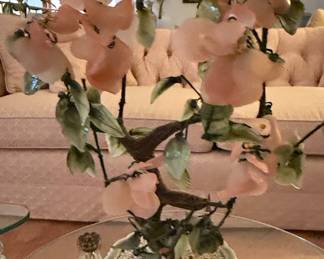 Vintage Jade Glass Cherry Blossom Bonsai Tree