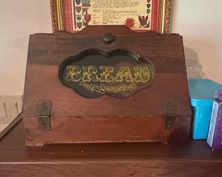 Vintage Wooden Bread Box with "BREAD" Inlay and "MADE WITH TENDER LOVING CARE" Script