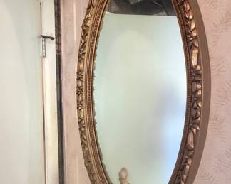 Vintage Oval Giltwood Mirror with Floral and Leaf Motif