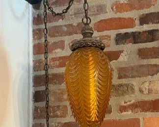 Vintage Amber Glass Swag Lamp, Hollywood Regency Style