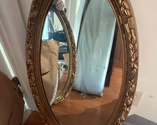 Hollywood Regency Style Ornate Gold Oval Frame Wall Hanging Mirror
