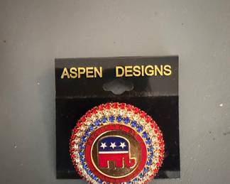 Republican Elephant "Proud to Be" Rhinestone Brooch by Aspen Designs