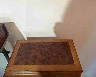 Vintage Burl Wood Veneer Jewelry Box with Mirrored Lid