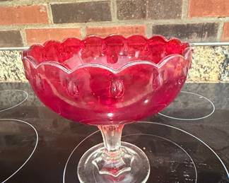 Indiana Glass "Tear Drop" Ruby Red Glass Footed Compote Bowl