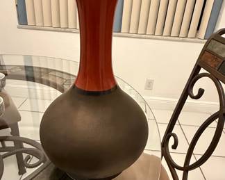 Large Two-Tone Ceramic Vase - Red Neck and Brown Body
