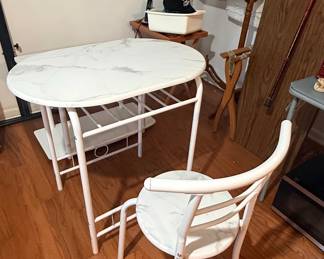 Marble Effect Dining Set with Two Chairs and Storage Rack
