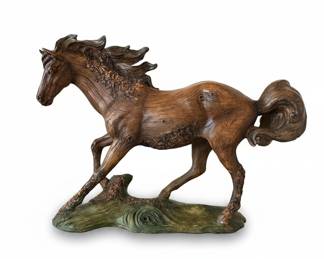 Resin Horse Sculpture with Faux Wood Finish