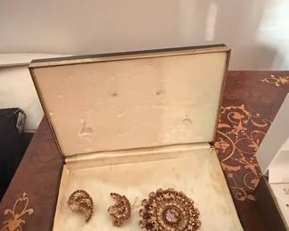 Rhinestone Brooch and Earring Set