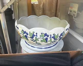 Vintage Italian Hand-Painted Ceramic Planter with Floral Motif