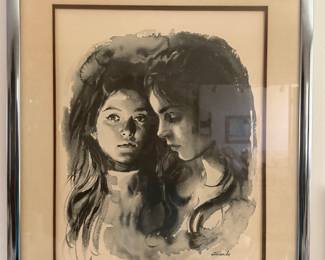 Watercolor Portrait of Two Women by Sandu Liberman