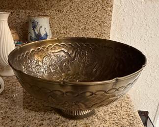 Indian Brass Embossed Decorative Bowl with Elephants