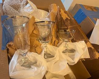 Glastonbury Lotus Crystal Goblets with Platinum Rim