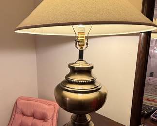Vintage Stiffel Brass Urn Table Lamp with Tapered Linen Shade