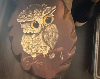 Hand-Painted Owl on Wood Slice Plaque