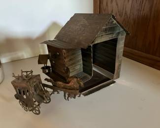 Copper music box horses and barn