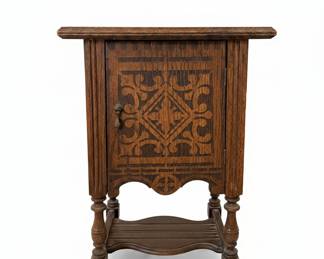 Victorian Oak Nightstand with Marquetry Inlay