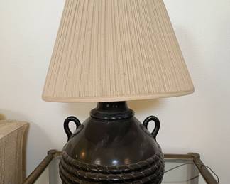 Vintage Black Ceramic Amphora Lamp with Rope Detail