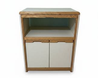 Vintage OakTrimmed Microwave Cart with Storage Cabinet