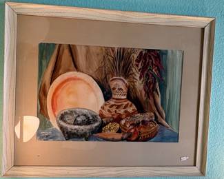 Southwest Still Life Watercolor Painting of Mexican Kitchen Elements by Lee Rommel