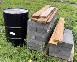 cement bricks, barrel
