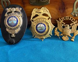 Vintage security guard badges and ROTC badge