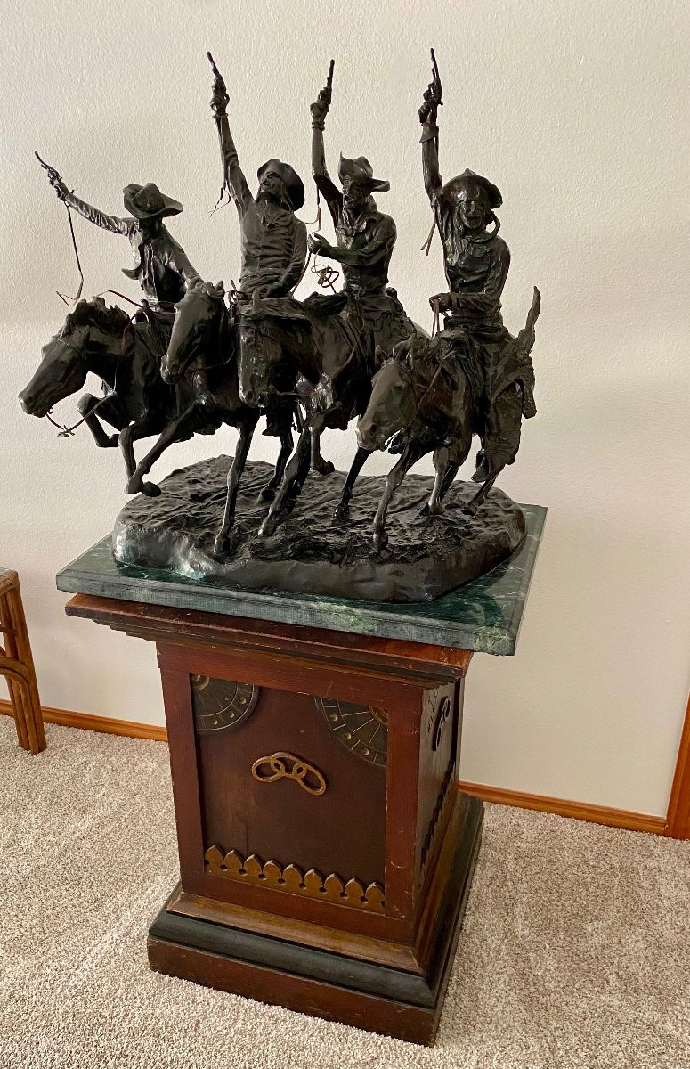 Frederic Remington After "Coming Through the Rye" 32 wide,27 deep, 29 high including base , the pedestal is separate, see details