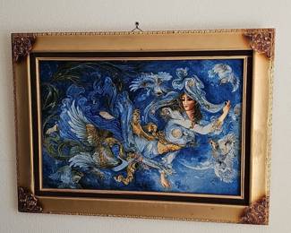 Mahmoud Farshchian Persian Miniature Silk Tapestry/Wall Hanging