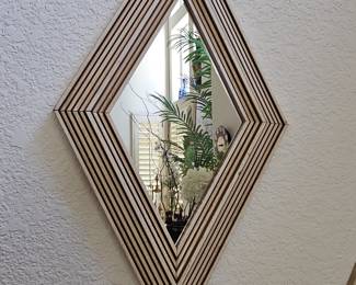 Mid-Century Modern Diamond Shaped Wood Slat Mirrors (Pair)