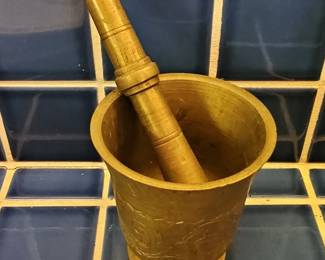 Engraved Brass Mortar and Pestle