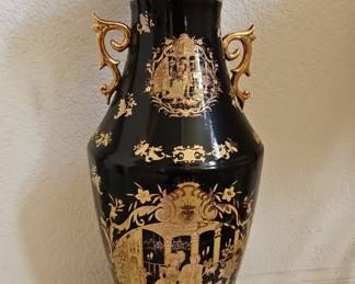 Vintage Black and Gold Gilt Courting Scene Urn, Satsuma Style