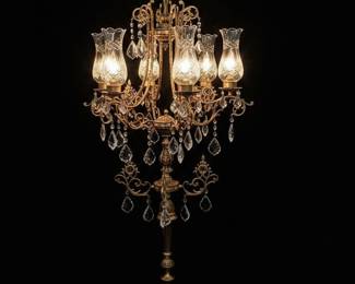 Vintage 6-Light Crystal Candelabra Floor Lamp with Cherubs
