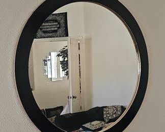 Modern Round Wall Mirror with Black and Gold Trim